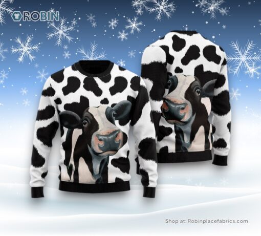 Funny Cow Pattern Ugly Christmas Sweatshirt, Sweater For Men And Women, Farm Ugly Sweater