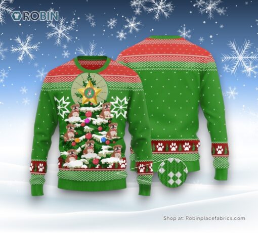 Funny Cute Bulldog Xmas Ugly Sweater Bulldog Tree Sweater, Christmas Gift For Dog Love