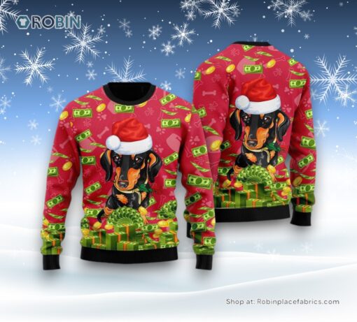 Funny Dachshund & Money Ugly Christmas Sweater, Christmas Gift For Dog Love