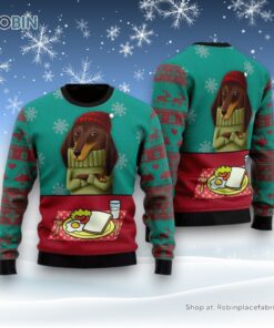 Funny Dachshund Breakfast Ugly Christmas Sweater, Christmas Gift For Dog Love