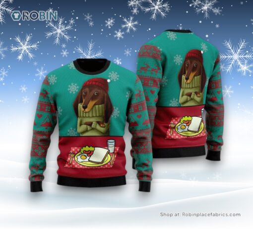 Funny Dachshund Breakfast Ugly Christmas Sweater, Christmas Gift For Dog Love