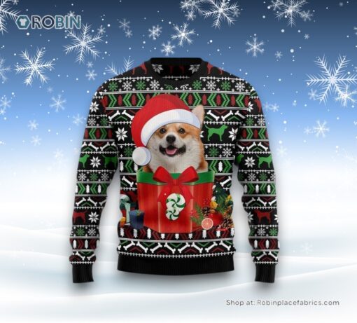Funny Dog In The Gift Box Ugly Christmas Sweater, Christmas Gift For Dog Love