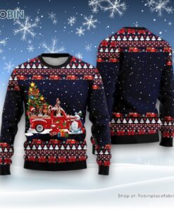 Funny Dogs With Red Truck Christmas Holiday Ugly Christmas Sweater, Christmas Gift For Dog Love