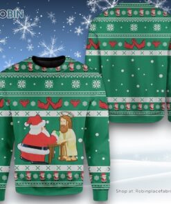 Funny Jesus & Santa Ugly Christmas Sweatshirt, Sweater For Men & Women, Christian Sweater, God Gift