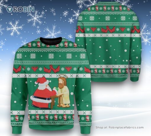 Funny Jesus & Santa Ugly Christmas Sweatshirt, Sweater For Men & Women, Christian Sweater, God Gift