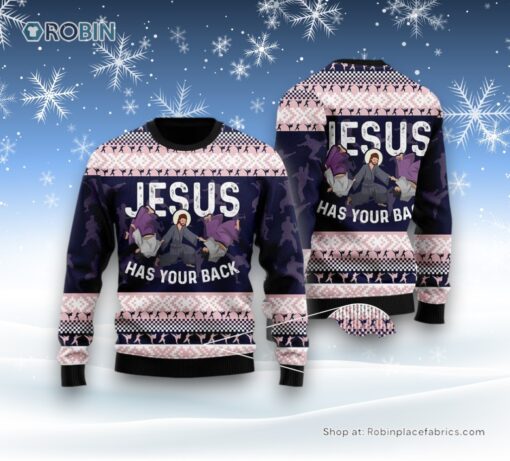Funny Jesus Has Your Back Jiu Jitsu Ugly Christmas Sweatshirt, Sweater, Christian Sweater, God Gift
