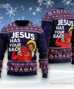 Funny Jesus Has Your Back Ugly Christmas Sweater For Men & Women, Christian Sweater, God Gift