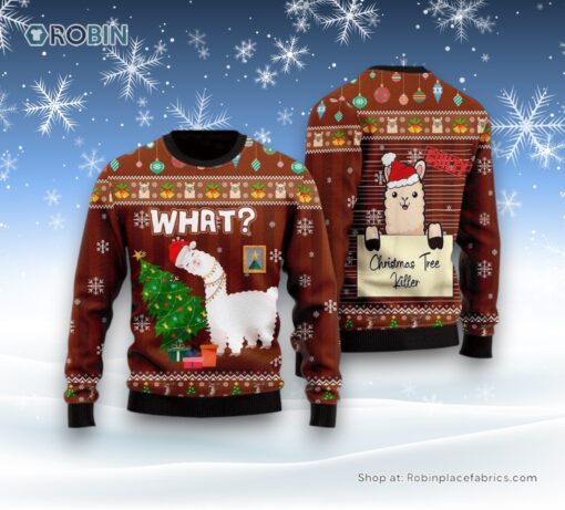 Funny Llama Destroys Christmas Tree Ugly Christmas Sweater For Men And Women, Farm Ugly Sweater