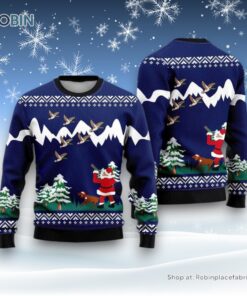 Funny Santa & Dog Duck Hunting Ugly Christmas Sweater, Christmas Gift For Dog Love