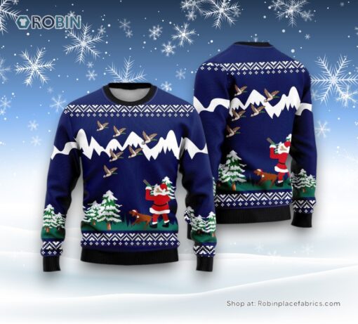 Funny Santa & Dog Duck Hunting Ugly Christmas Sweater, Christmas Gift For Dog Love