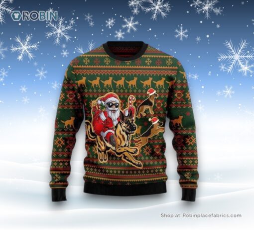 Funny Santa & German Shepherd Ugly Christmas Sweater, Christmas Gift For Dog Love