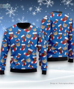 Funny Scotland Straight Cat With Santa Socks Ugly Christmas Sweater, Christmas Gift For Cat Love