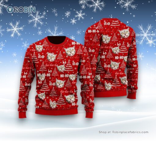 Funny Tabby Cat Pattern Ugly Christmas Sweater, Christmas Gift For Cat Love