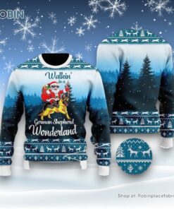 German Shepherd & Santa Wonderland Ugly Christmas Sweater, Christmas Gift For Dog Love