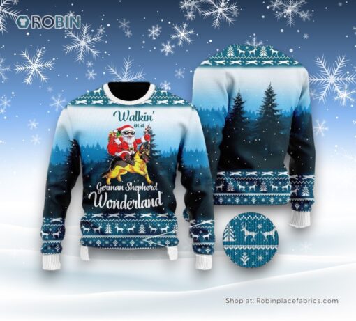 German Shepherd & Santa Wonderland Ugly Christmas Sweater, Christmas Gift For Dog Love
