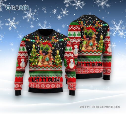 German Shepherd Let It Glow Ugly Christmas Sweatshirt, Sweater, Christmas Gift For Dog Love