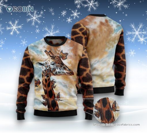 Giraffe Butterfly Ugly Christmas Sweatshirt, Sweater