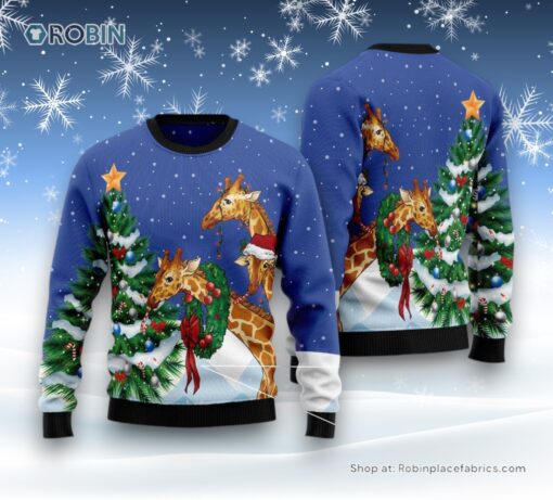 Giraffe Family Xmas Ugly Christmas Sweatshirt, Sweater