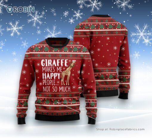Giraffe Makes Me Happy Ugly Christmas Sweater