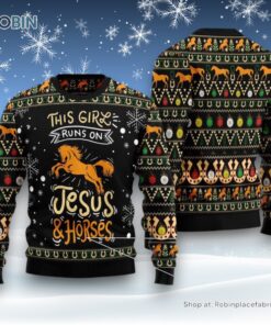 Girls Run On Jesus And Horses Ugly Christmas Sweater