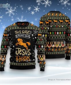 Girls Run On Jesus And Horses Ugly Christmas Sweater, Christian Sweater, God Gift
