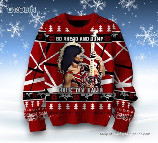 Go Ahead And Jump Eddie Van Halen Ugly Christmas Sweater and Sweatshirt