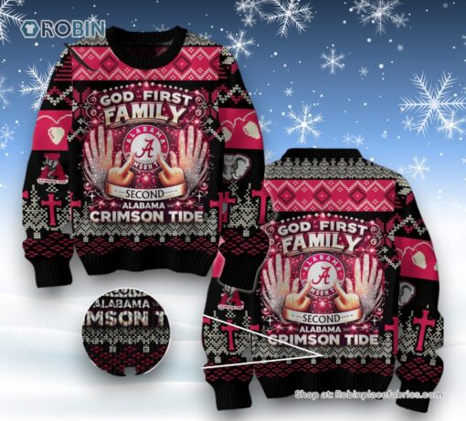God First Family Second Alabama Crimson Tide Ugly Sweater and Sweatshirt