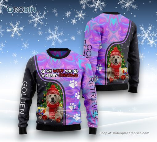 Golden Retriever Hologram Color Ugly Christmas Sweater