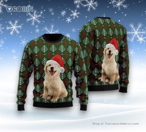 Golden Retriever Puppy Wears Santa Hat Ugly Christmas Sweater, Christmas Gift For Dog Love