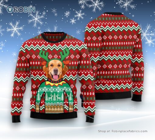 Golden Retriever Reindeer Ugly Christmas Sweater