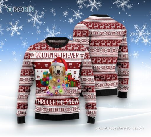 Golden Retriever Through The Snow Ugly Christmas Sweater