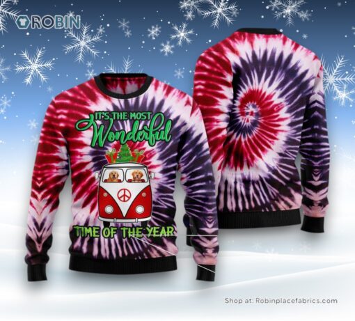 Golden Retriever Tie Dye Ugly Christmas Sweater