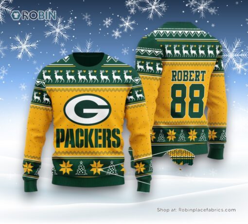 Green Yellow Green Bay Packers Christmas Gift Custom Number And Name Ugly Sweater and Sweatshirt