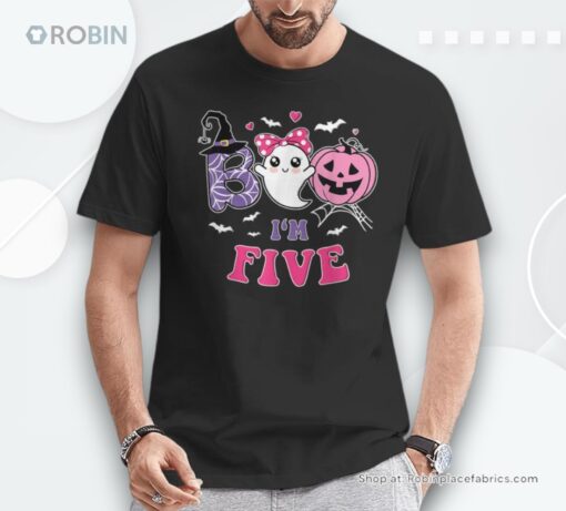 Groovy Halloween Ghost Boo I’m Five Year 5Th Birthday Girl Shirt