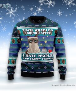 Grumpy Cat Coffee Funny Family Ugly Christmas Sweatshirt, Sweater, Christmas Gift For Cat Love