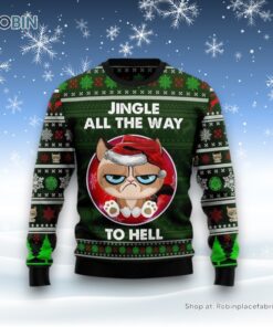 Grumpy Cat Jingle Funny Family Ugly Christmas Sweatshirt, Sweater, Christmas Gift For Cat Love