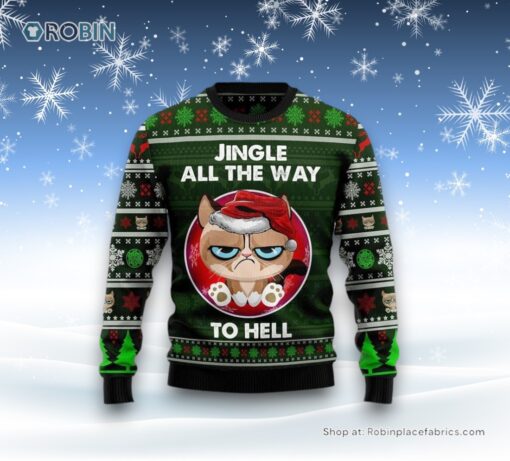 Grumpy Cat Jingle Funny Family Ugly Christmas Sweatshirt, Sweater, Christmas Gift For Cat Love