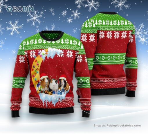 Guinea Pig Love Moon Xmas Ugly Christmas Sweatshirt, Sweater