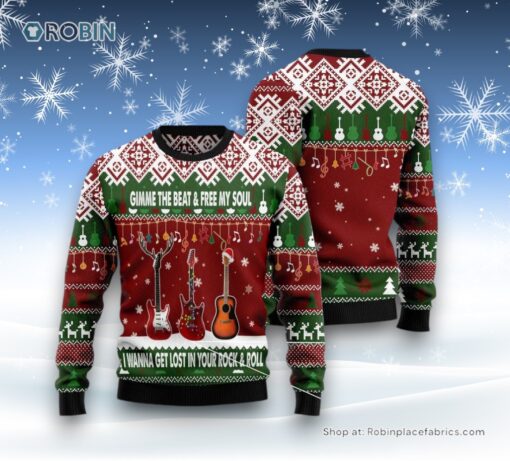 Guitar Gimme The Beat Ugly Christmas Sweater