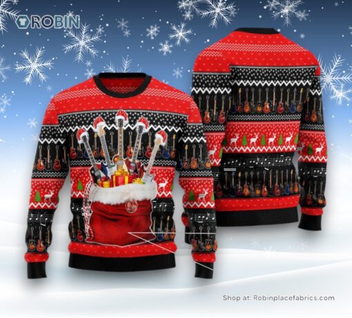 Guitar Xmas Gift Bag Ugly Christmas Sweater