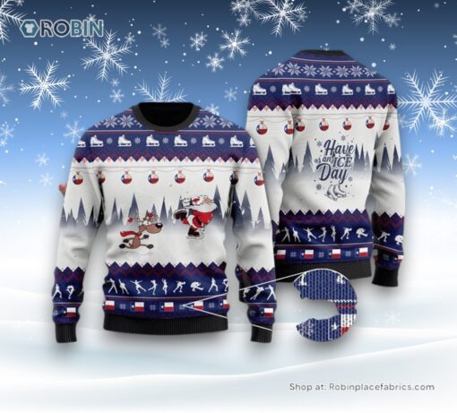 Have An Ice Day Santa Claus And Reindeer Speed Skating Ugly Christmas Sweatshirt, Sweater For Men And Women, Christmas Gift