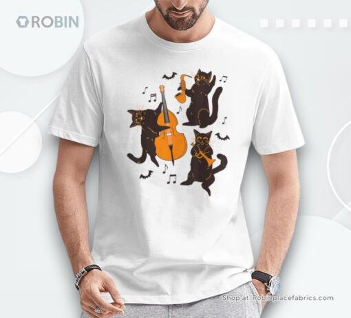 Halloween Band Musical Cats Cello Trumpet Shirt