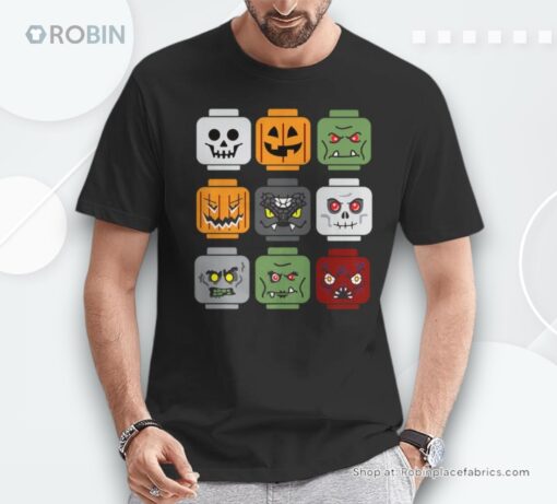 Halloween Building Brick Head Pumpkin Ghost Zombie Friends Shirt