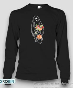 Halloween Ghost Holding Flowers Pumpkin Unisex Shirt