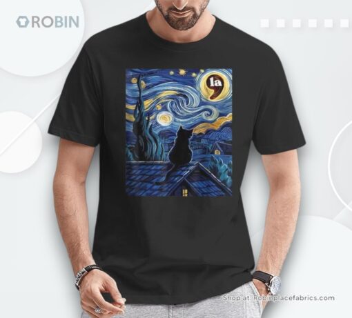Halloween Starry Night Black Cat Comma La Kamala Harris Shirt