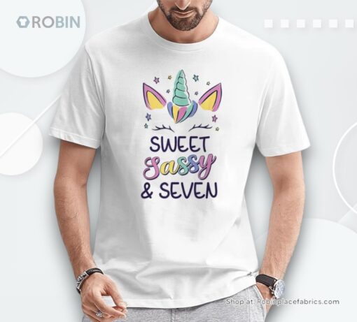 Happy 7Th Birthday Sweet Sassy And Seven Unicorn 7 Yrs Old Shirt