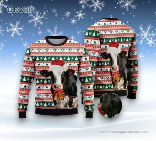 Happy Dairy Cow Ugly Christmas Sweatshirt, Sweater For Men Women, Christmas Gift, Farmers Sweater