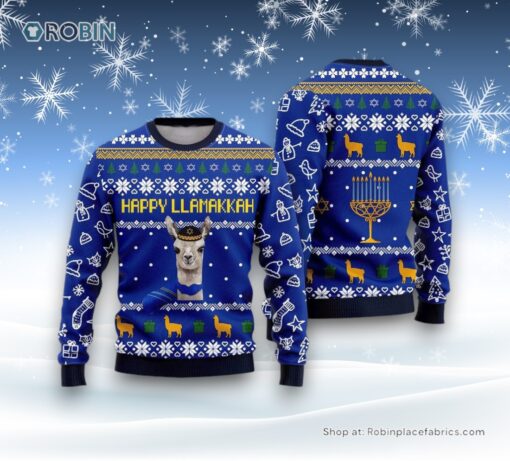 Happy Llamakkah Ugly Christmas Sweater For Men And Women, Farm Ugly Sweater