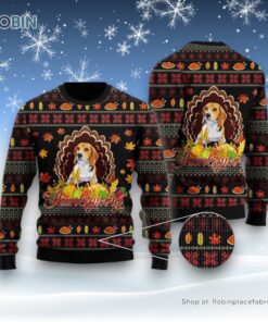 Happy Thanksgiving Funny Beagle Dog Ugly Christmas Sweater, Christmas Gift For Dog Love