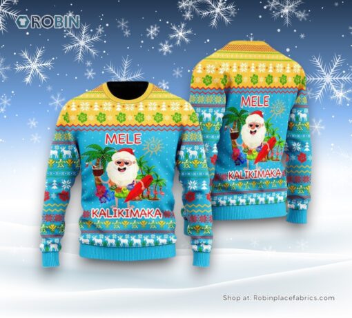 Hawaiian Santa Claus Mele Kalikimaka Sunset Ugly Christmas Sweatshirt, Sweater For Men And Women, Christmas Gift